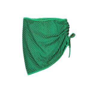 Womens Solid Green Mesh Beach Swim Sarong Coverup Mini Skirt Medium